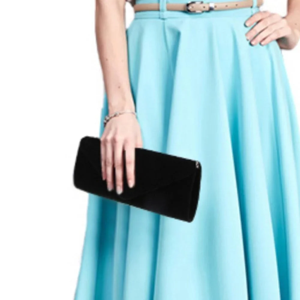 Velvet Evening Clutch Purse, Elegant Handbag for Wedding Party - Black